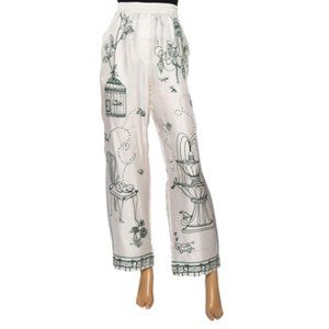 Dolce & Gabbana White Victorian Garden Printed Silk Twill Pants